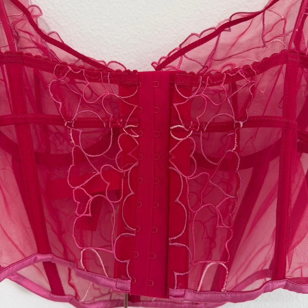 Pink Heart-Embroidered Sheer Longline Bralette - Picture 8 of 8